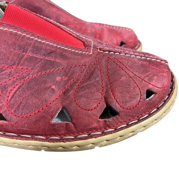 Josef Seibel Womens Red Leather Flats Slip On Cut Outs Loafers Shoes 41 10 10.5 - Picture 13 of 16